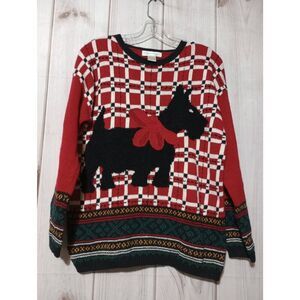 Casual Corner Sweater Ladies Medium Scottish Terrier Red‎ Crew Neck Thick